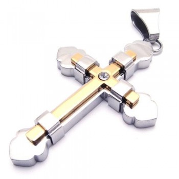 Men's Golden Pure Titanium Cross Necklace Pendant (New) 12073