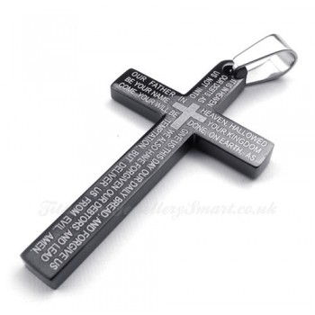 Scripture Titanium Black Cross Pendant Necklace (Free Chain)