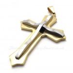 Silver And Gold Double Cross Titanium Pendant Necklace (Free Chain)