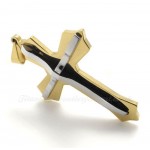 Silver And Gold Double Cross Titanium Pendant Necklace (Free Chain)