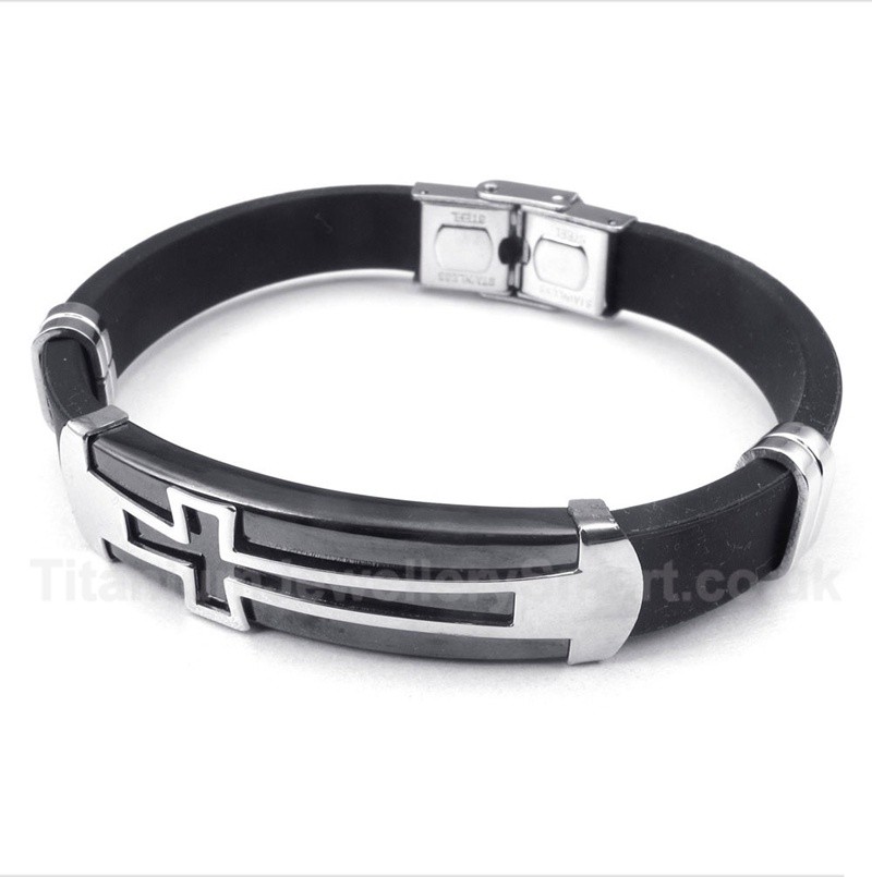 Titanium Rubber Cross Bracelet-£40 - Titanium Jewellery UK
