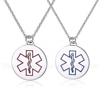 Men's Titanium Pendant Medical ID Blue Red Round Tag PN-275