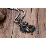 Men's Titanium Pendant 42.5 mm Black Crystal Chinese Dragon PN-711