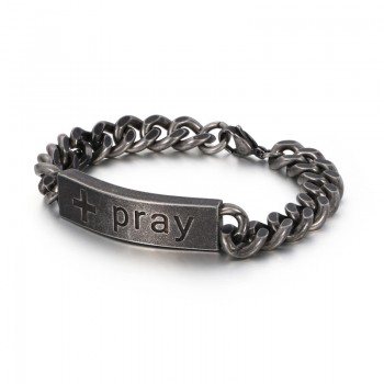  Popular vintage jewelry titanium bent sign cross prayer bracelet for men